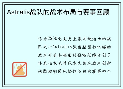 Astralis战队的战术布局与赛事回顾